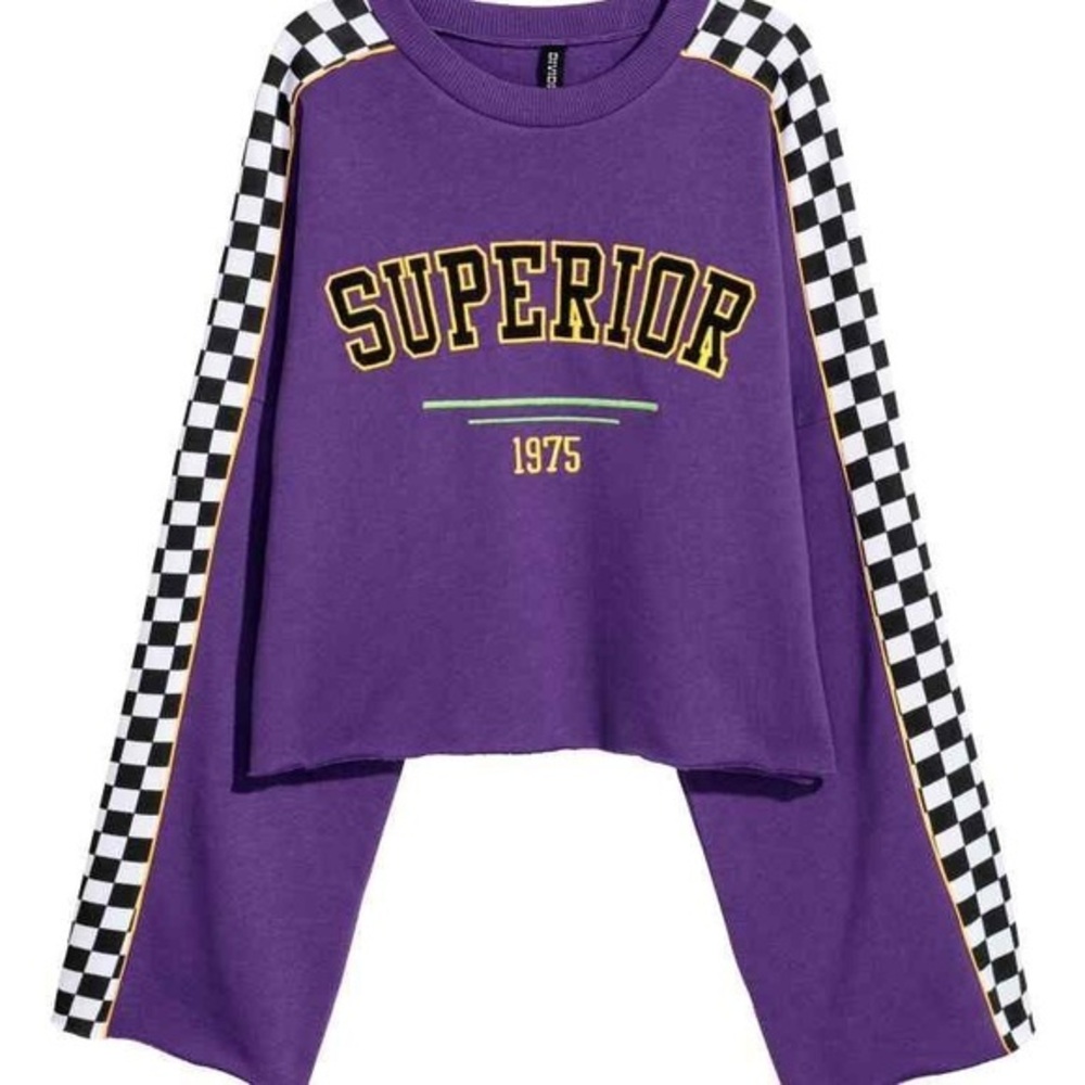 Divided H&M Purple Checkered Cropped Sweatshirt